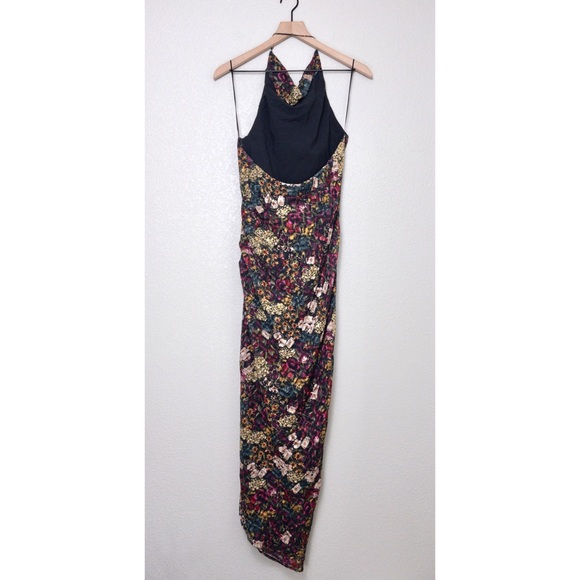Amanda Uprichard Elektra Backless Gathered Side Slit Gown S Halter Maxi Floral - Picture 9 of 13